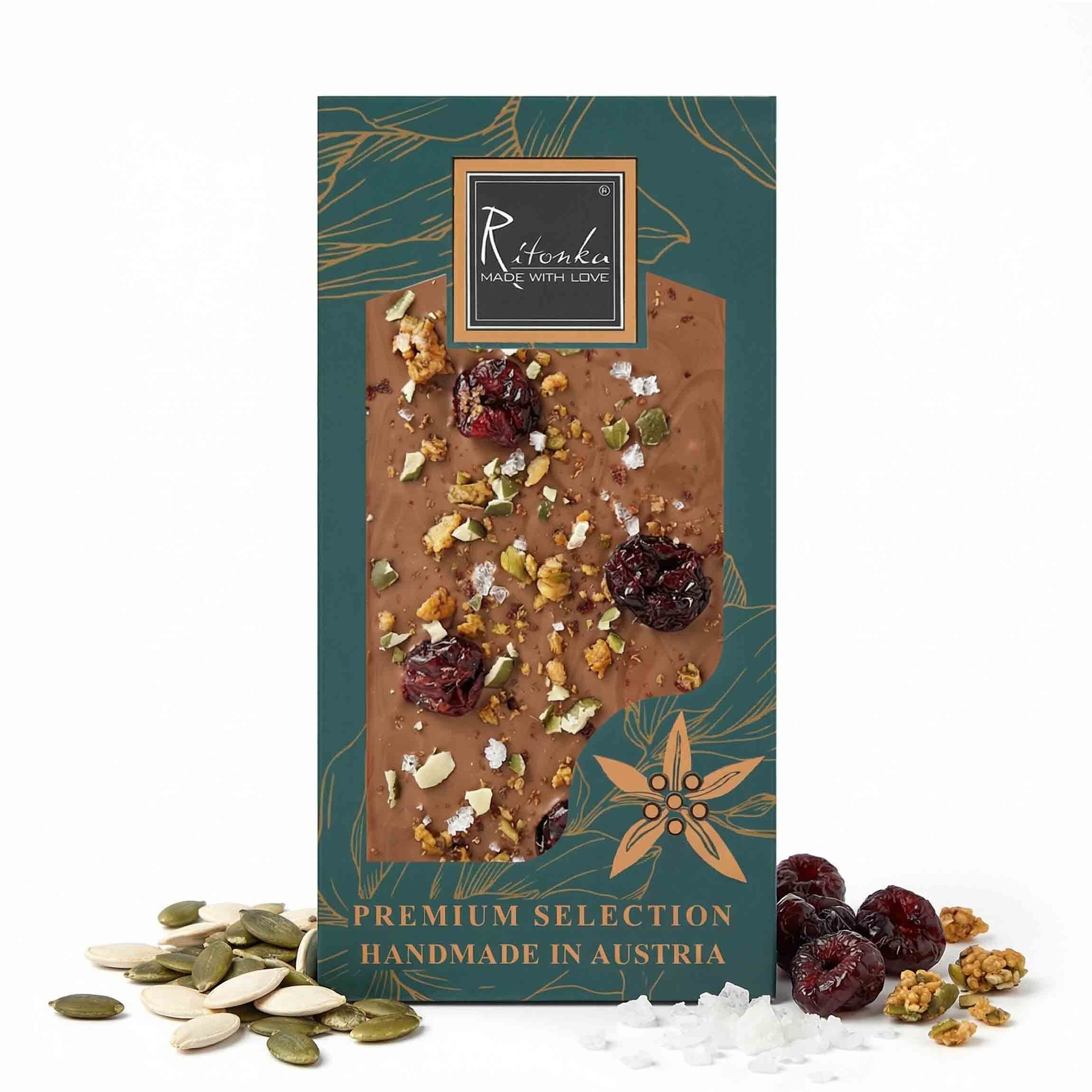 Premium Milk Chocolate - Cherry, Pumpkin Seeds, Salt 95g