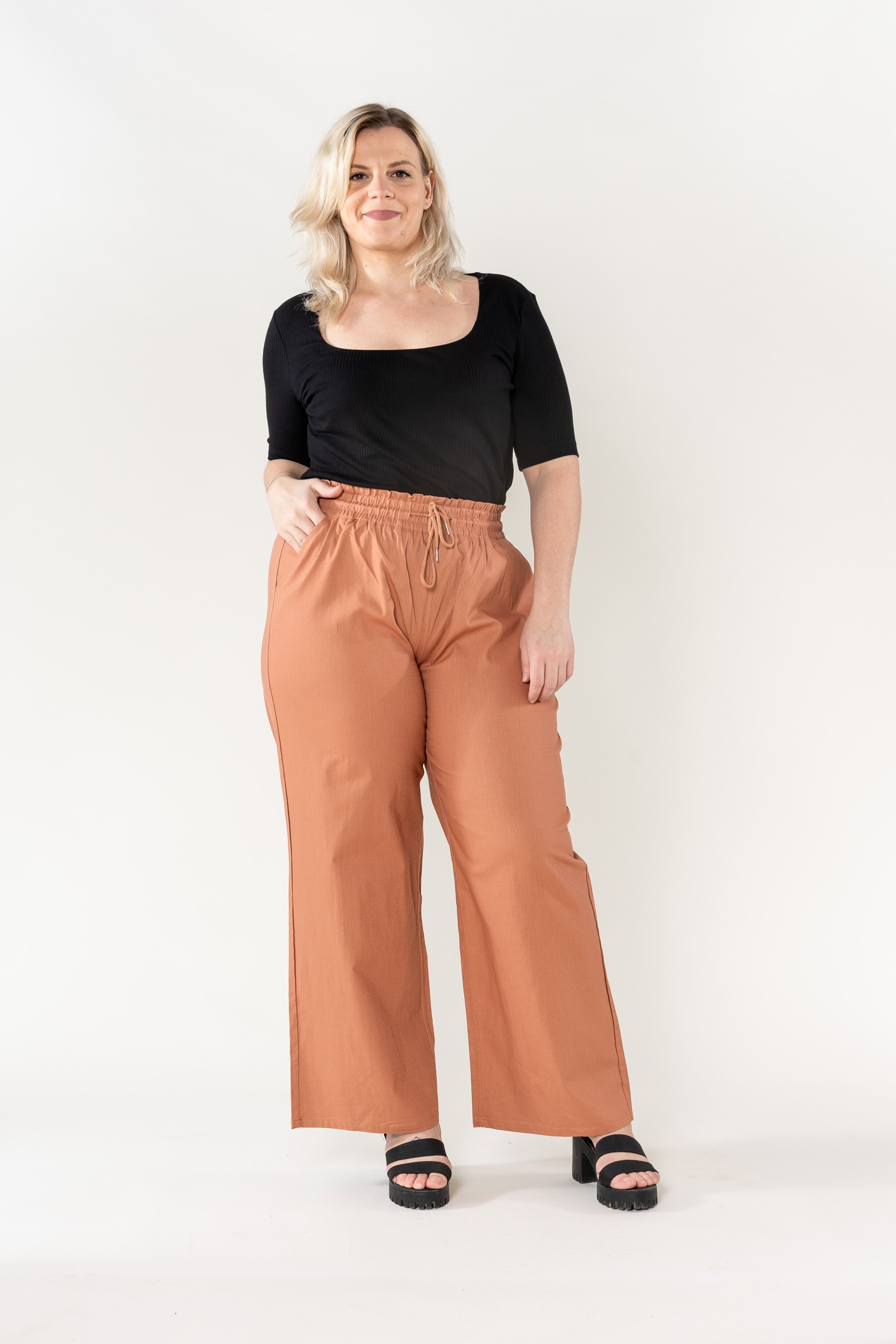 Pantaloni elasticizzati in lino Nina Carter taglie forti A002