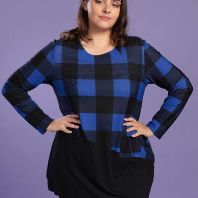 Túnica azul a cuadros de talla grande (A730)