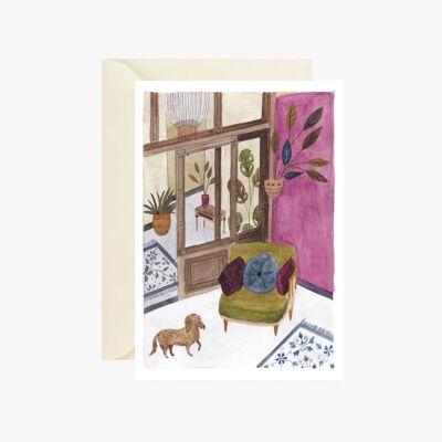 dog illustration postcard