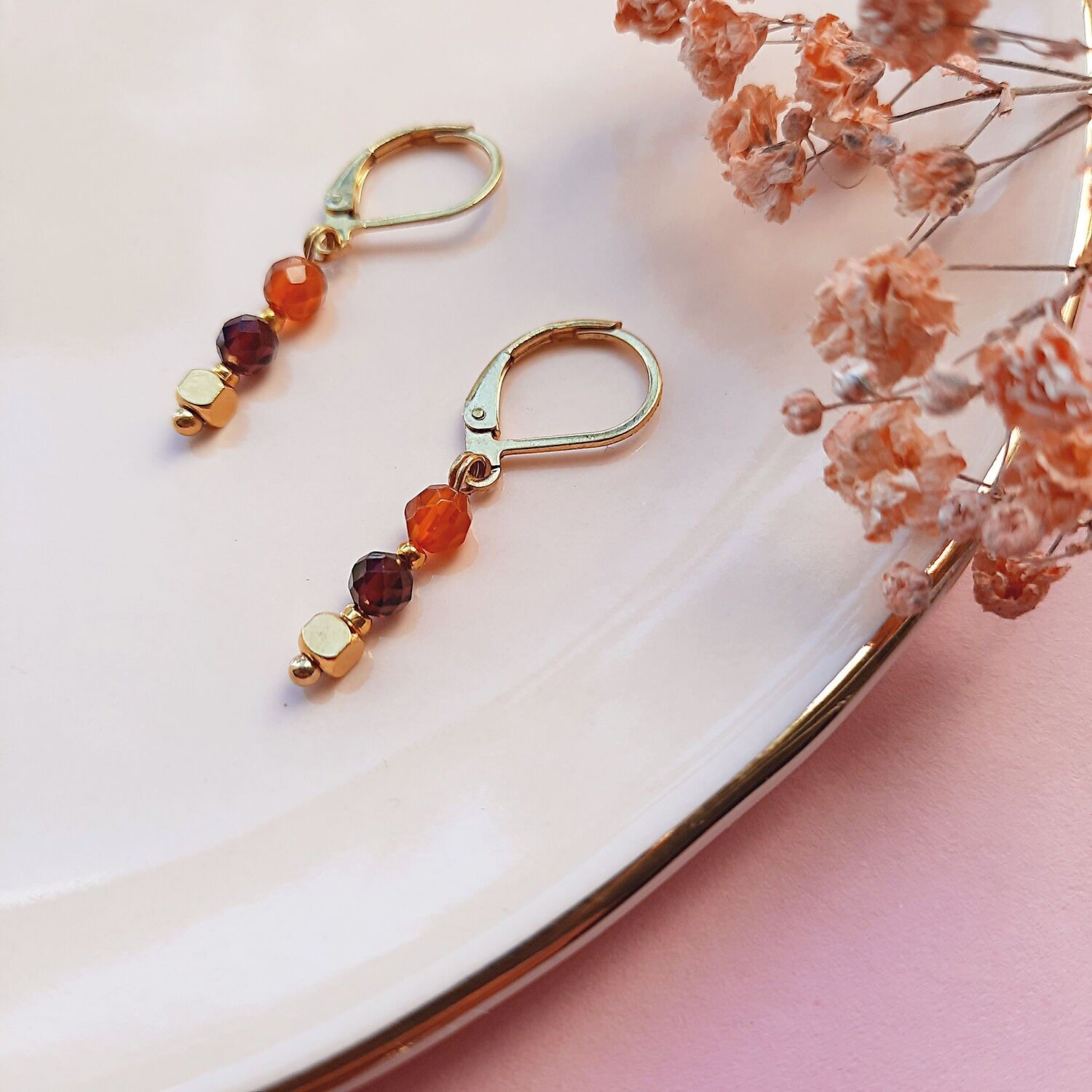 Boucles TALISMAN avec pierres de Grenat et Cornaline