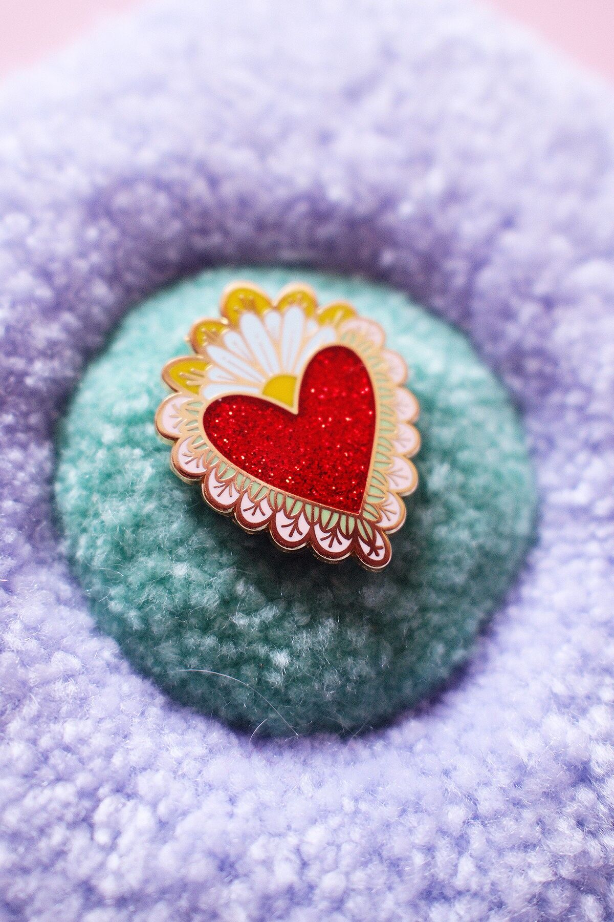 Marguerite Ex-Voto Pin – Glittery Red Heart