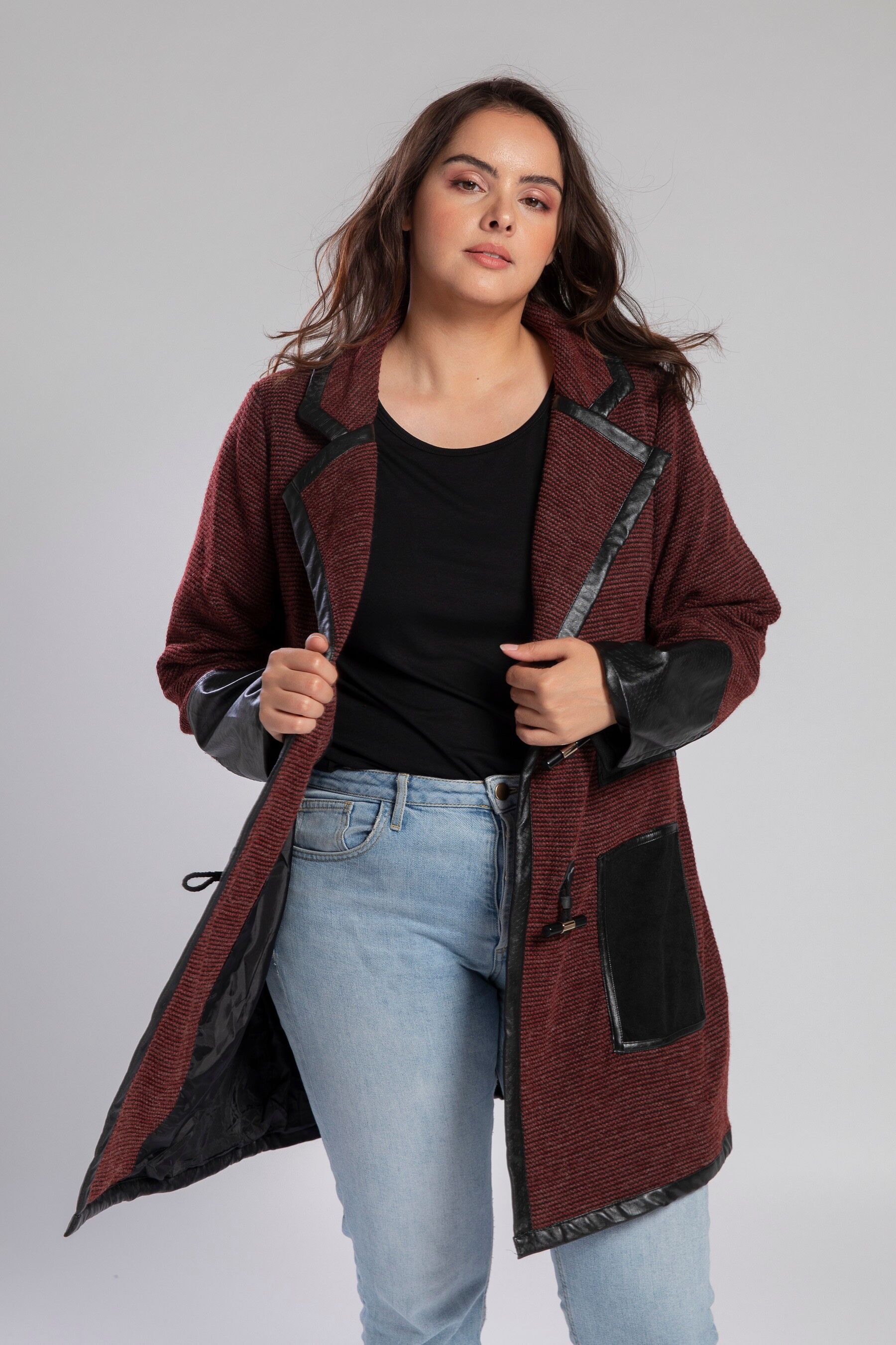 Veste rouge grande taille avec patch similicuir (A563)