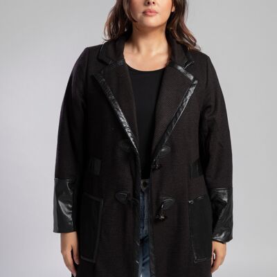 Veste noir grande taille avec patch similicuir (A563)