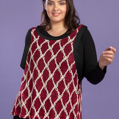 Plus size red sleeveless vest with ribbing (A618)