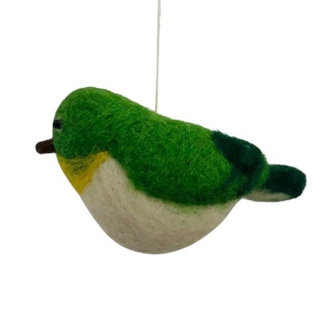 Suspension d'oiseau durable - verte - feutre de laine - faite à la main au Népal
