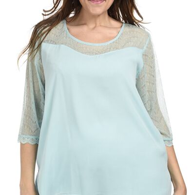 Blusa de talla grande con mangas de encaje (A581)
