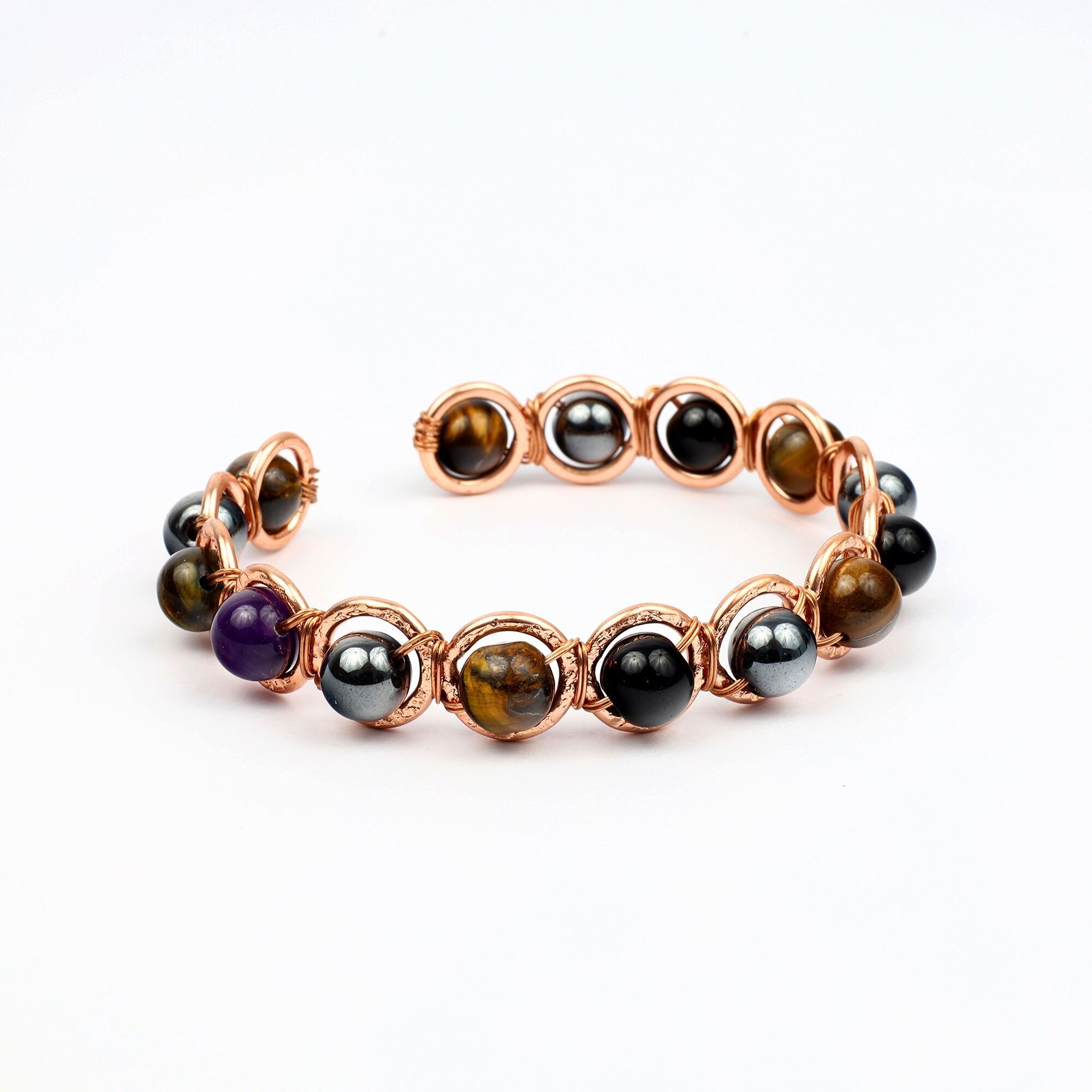 Bracelet en cuivre et cristal triple protection