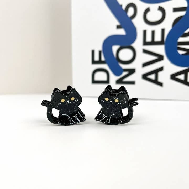 Mini Black Cat  Acetate Hair Clip – Cute Animal -  Inspired Hair Accessory