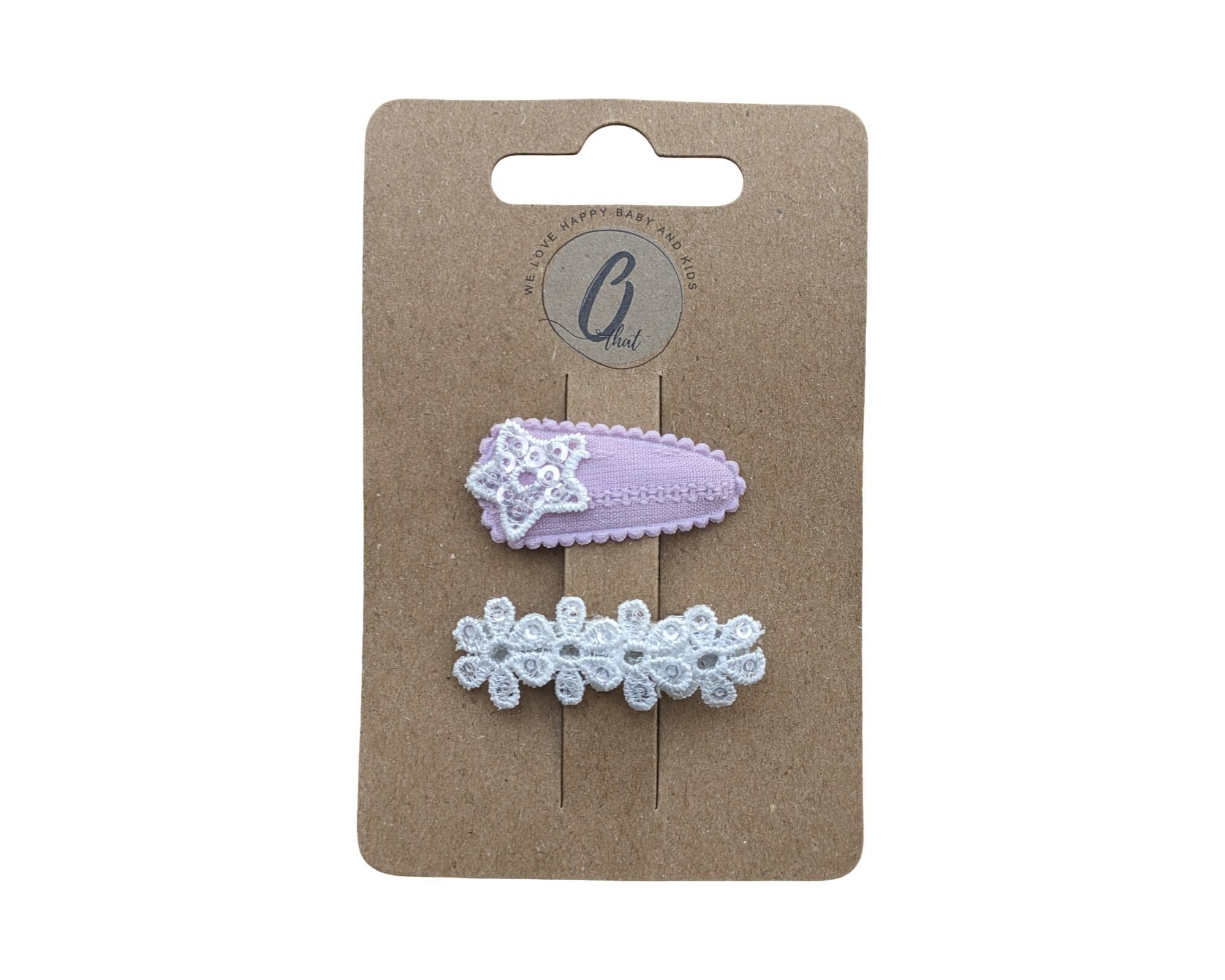 Baby-Haarspangen Nude-Rosa Stern/Weiße Blume (2 Stück pro Karte)