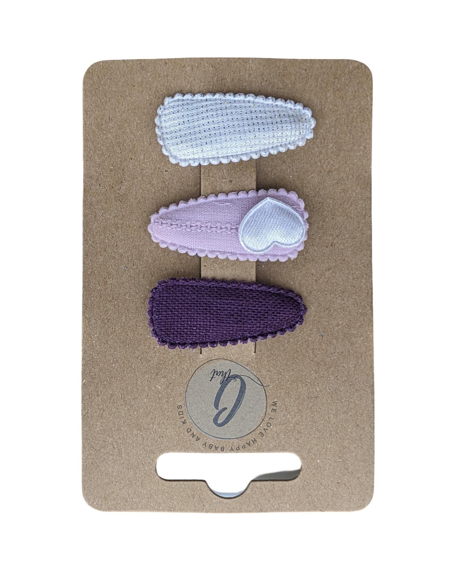 Baby Haarspangen Nude lila/rosa Herz/weiß (3 Stück pro Karte)