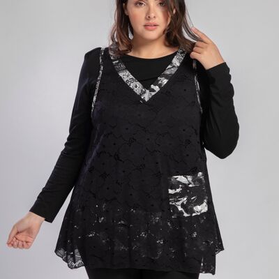 Plus size white lace top and undershirt set (A622)