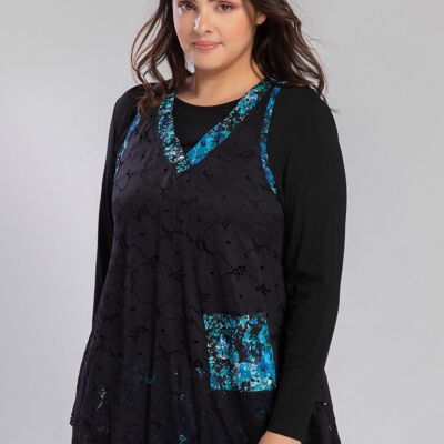 Plus size blue lace top and undershirt set (A622)