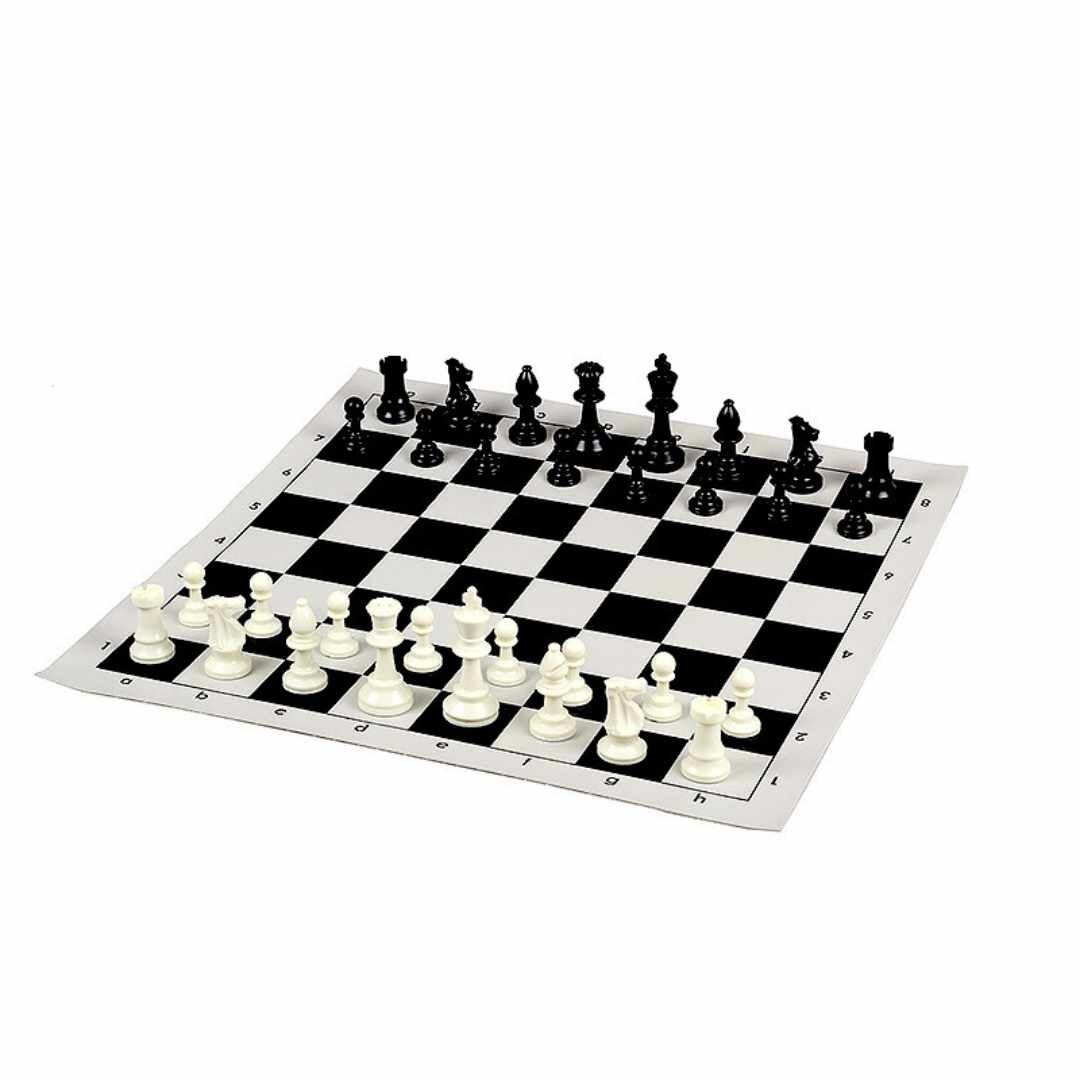 JUNIOR Vinyl-Schachbrett mit Plastikfiguren - 43x43cm