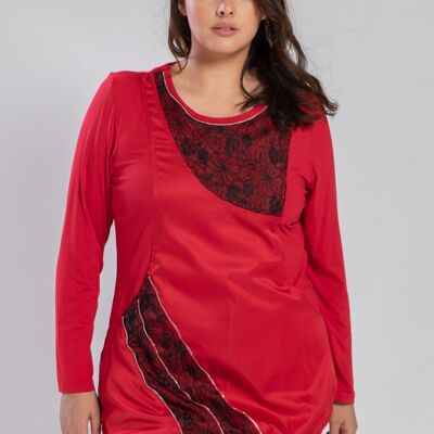 Tunique cintré avec dentelle grande taille (A625)