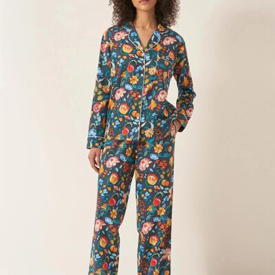 Florals on Navy Women's Long Sleeve Organic Cotton Pyjama Trouser Set