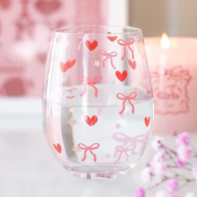 Vaso sin tallo con estampado de lazo y corazón