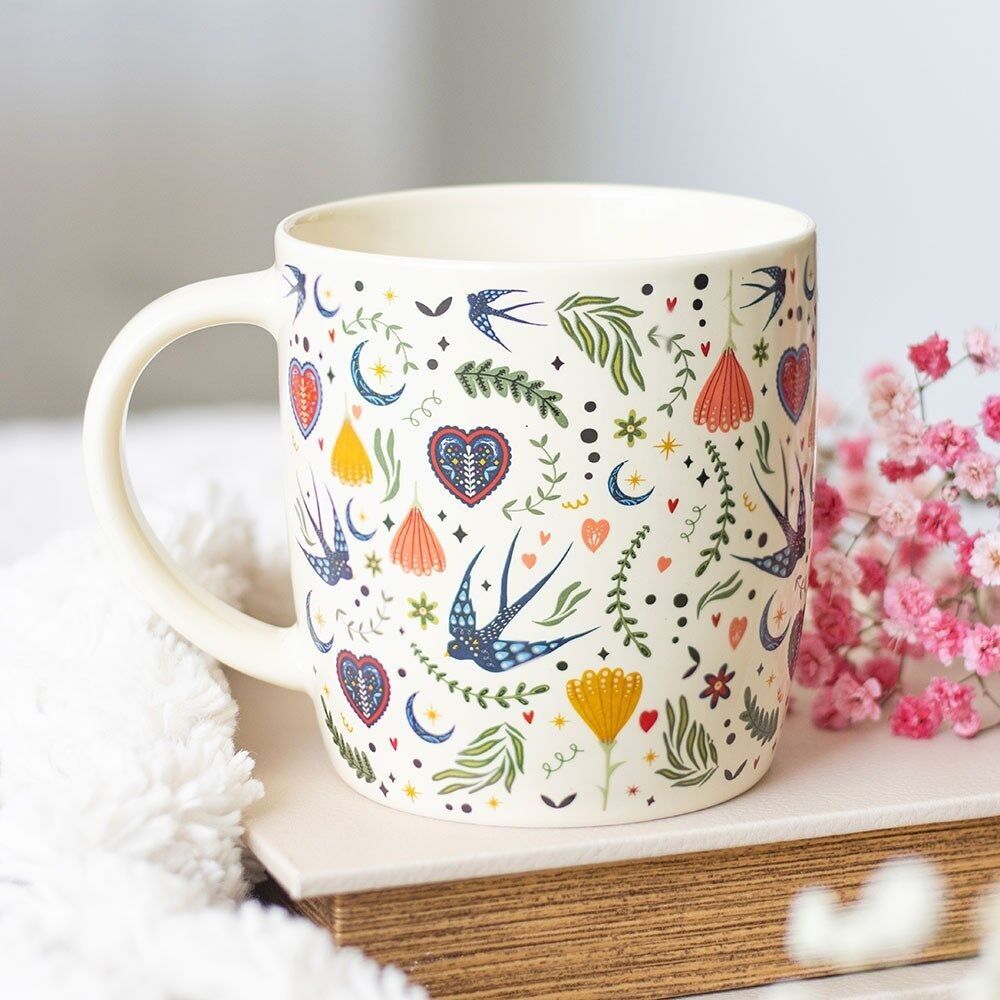 Tazza con stampa Midnight Bloom color crema