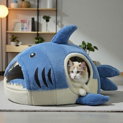Cuccia per animali domestici a forma di squalo - Cuccia accogliente per cani e gatti