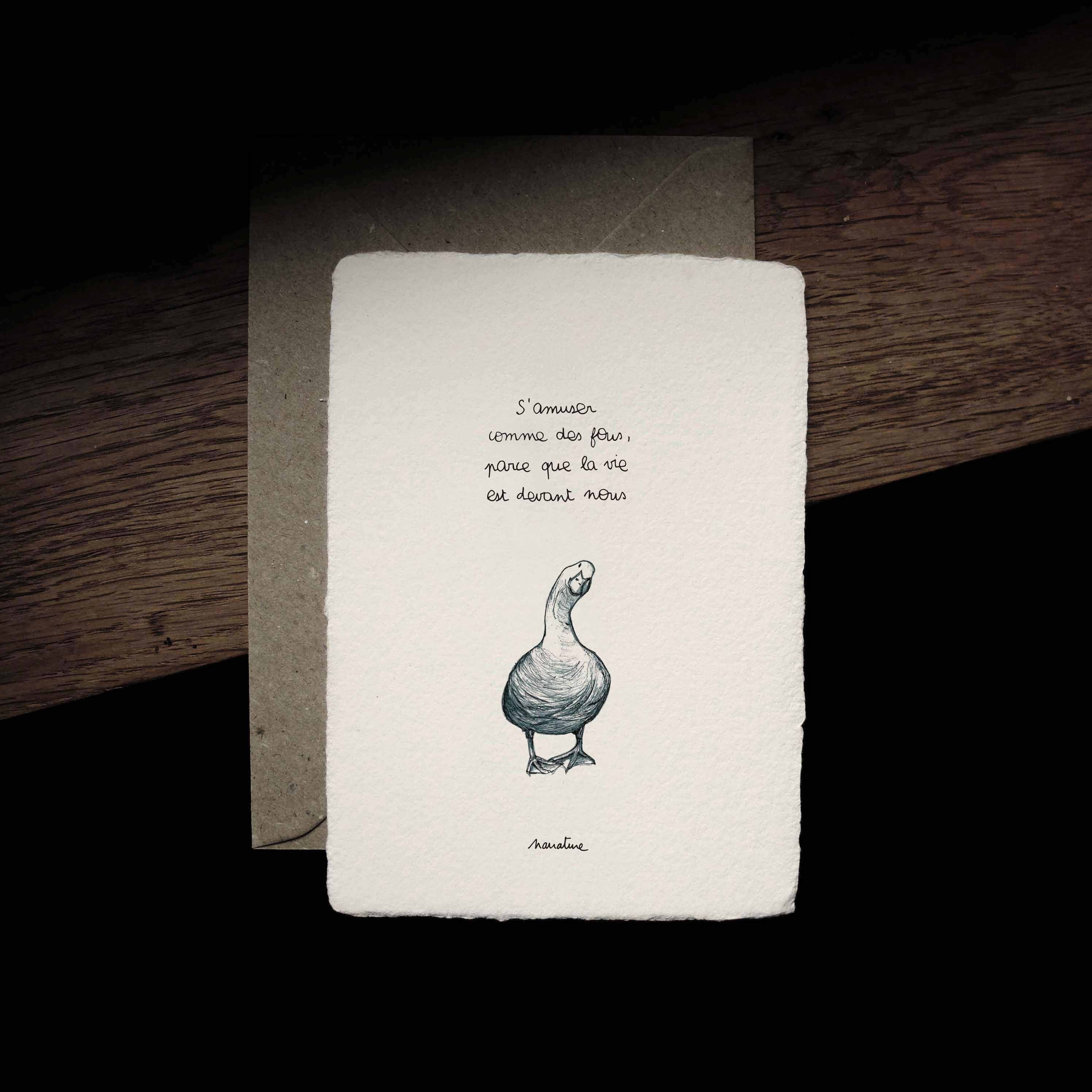 Jeannette the Goose - biglietto di carta fatto a mano 10x15 e busta riciclata