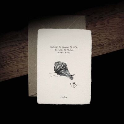 Robert the Snail - 10x15 handmade paper card and recycled envelope
