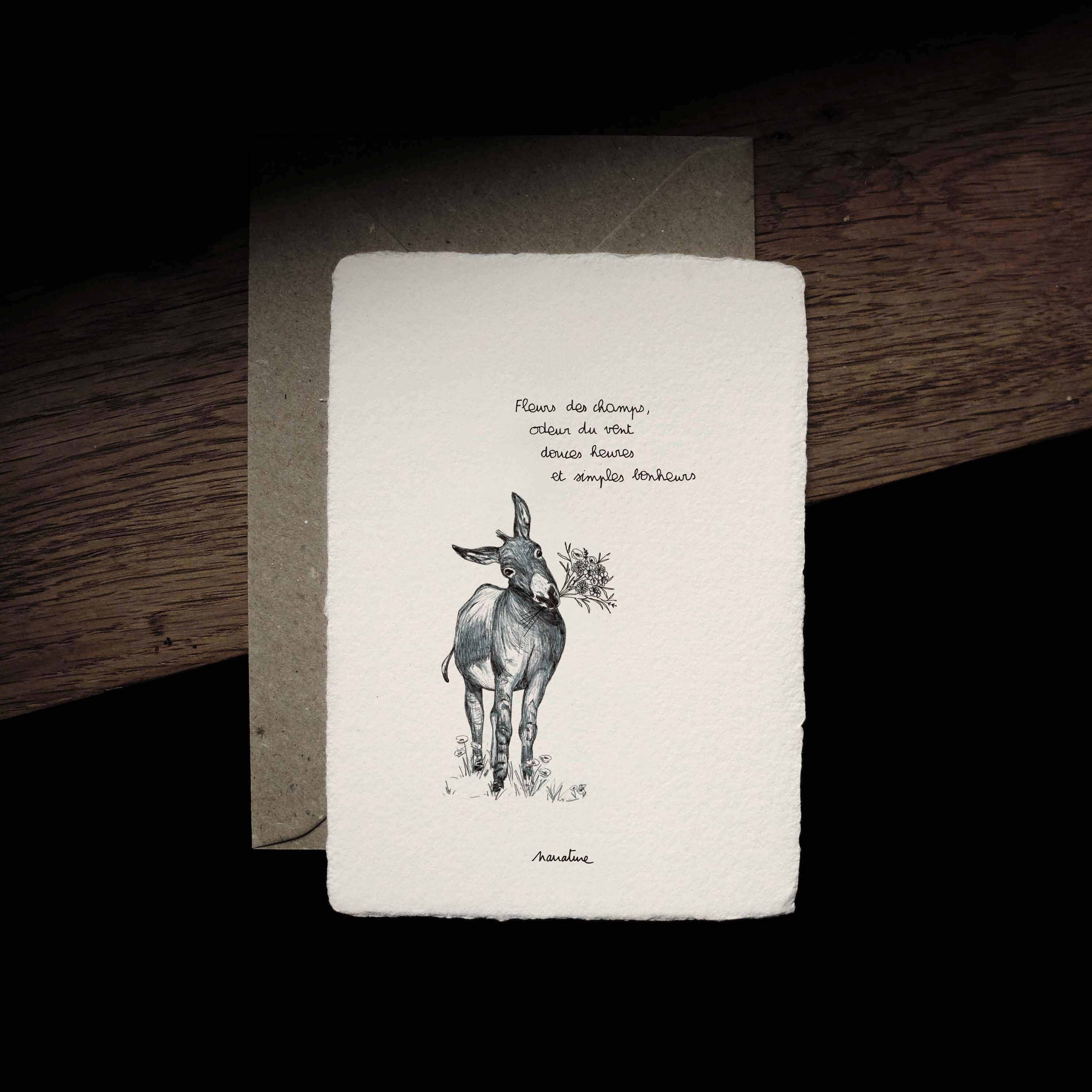 Scoobidoo l'asino - biglietto di carta fatto a mano 10x15 e busta riciclata