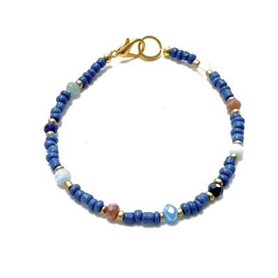 Bracciale blu con pietre preziose e cristallo