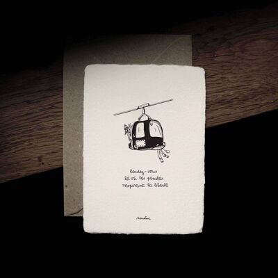 CHRISTMAS - Cable car - 10x15 handmade paper card and recycled envelope