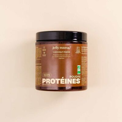 Organic vegetable protein powder with cocoa and hazelnut flavor