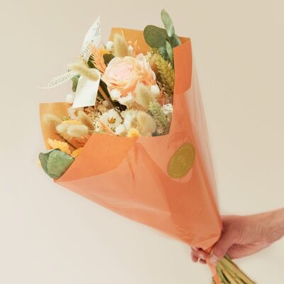 Bouquet romantique de fleurs séchées - Rose artificielle pêche - Moyen