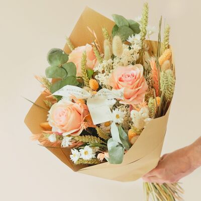 Bouquet romantique de fleurs séchées et artificielles - Pêche - Grand