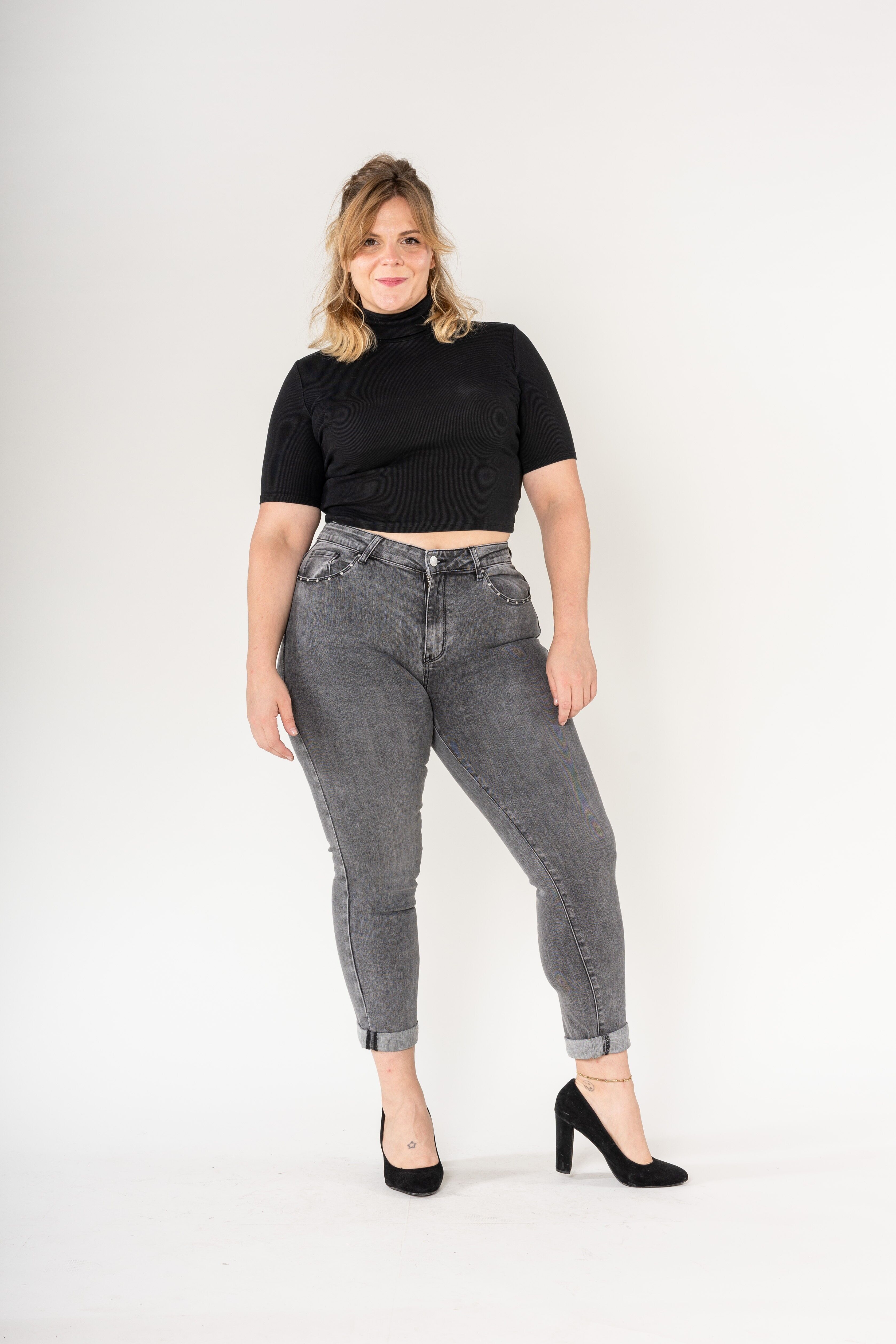 Plus size Curve Large size Nina Carter studded jeans P606