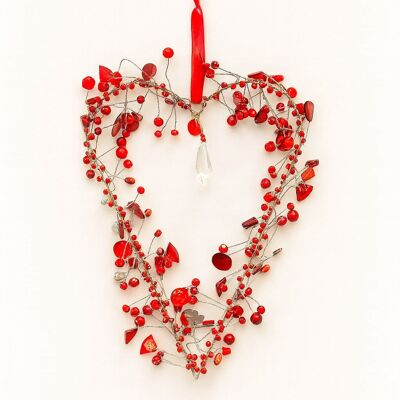Decorazione a forma di cuore rosso con filo di perline fatto a mano – Ornamento da appendere con nastro rosso | Regalo per matrimonio, San Valentino e amore