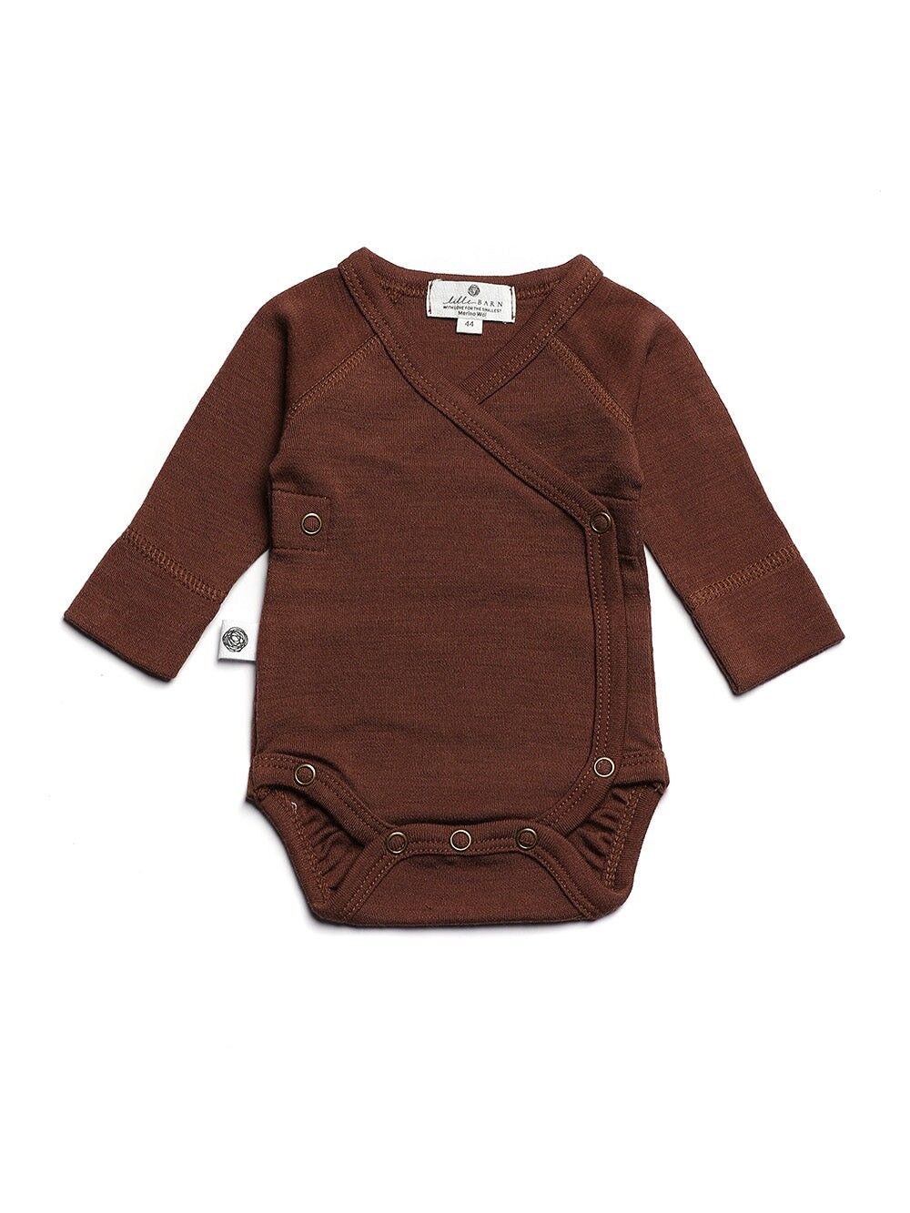 Woll-Wickel-Strampler mit langen Ärmeln – Merinowolle – Zimt