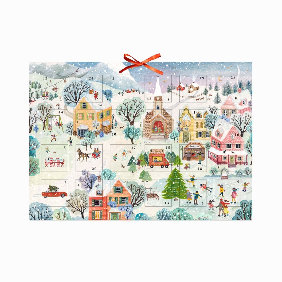 Calendario de Adviento ilustrado Pueblo navideño formato A4