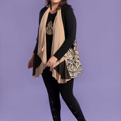 Plus size gold embroidered top + vest set (A823)