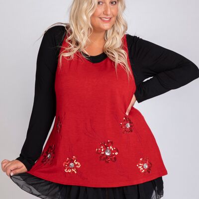 Pull rouge avec écharpe assortie grande taille (A632)