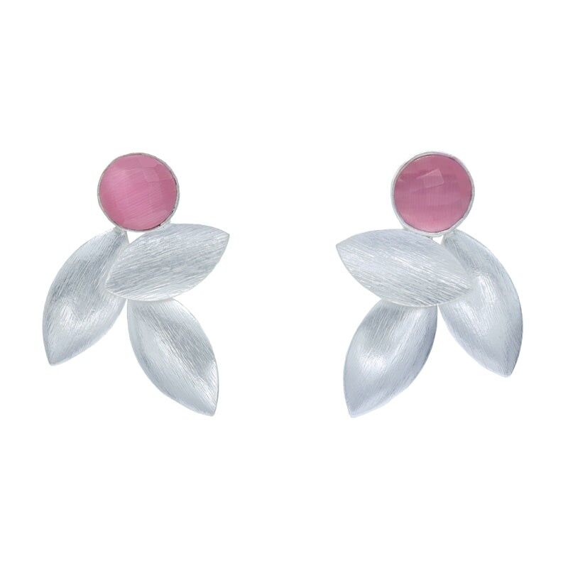 Dunkelrosa silberne Leinenohrringe