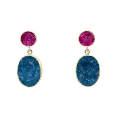 Rupien-Ikonische Ed-Ohrringe.Limitierte Druse in Fuchsia und Türkis