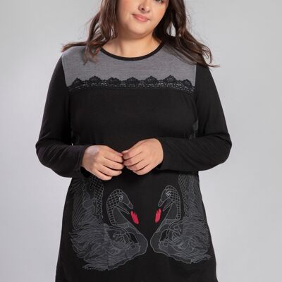 Tunique noir et gris avec motif grande taille (A738)