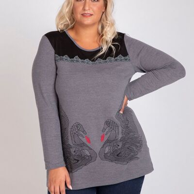 Tunique gris et noir avec motif grande taille (A738)