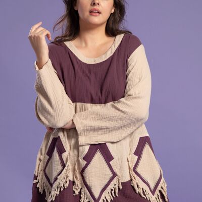 Plus size beige and purple ripped effect sweater (A815)
