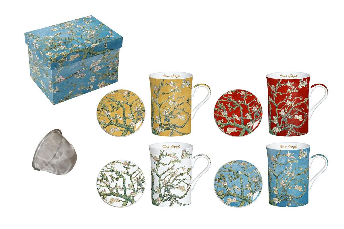 300 ML PORZELLAN-TEEBECHER + SIEB – DIE MANDELBÄUME, VAN GOGH