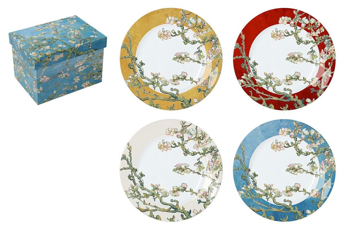 SET MIT 4 PORZELLAN-DESSERTTELLERN – DIE MANDELBÄUME, VAN GOGH