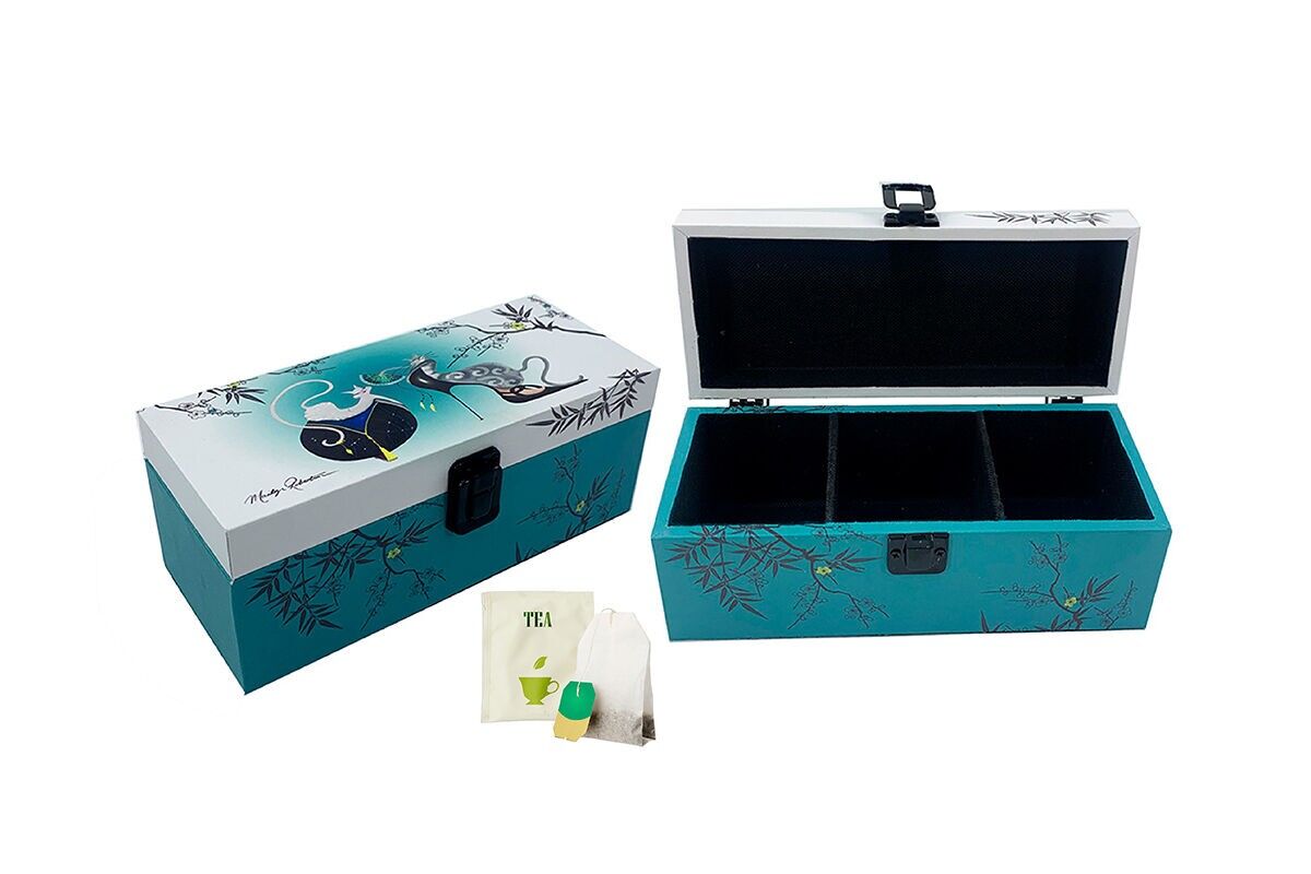 SCATOLA DA TÈ A 3 SCOMPARTI SAKURA BLUE - CATTITUDES BY M.ROBERTSON - CASA