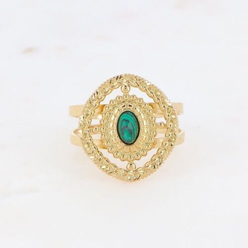 Bague Athéane dorée avec pierre Malachite