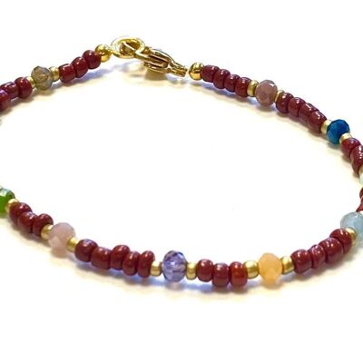 Bracciale bordeaux con pietre preziose e cristallo