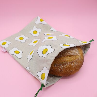 Thick cotton bread bag - linen - eggs
