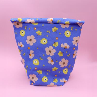 Bolsa de almuerzo maxi de algodón - flores azules