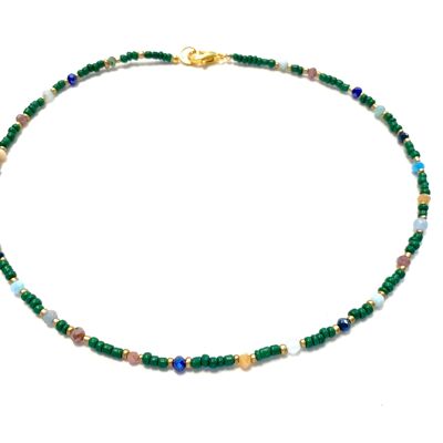 Collana verde con pietre preziose e cristallo